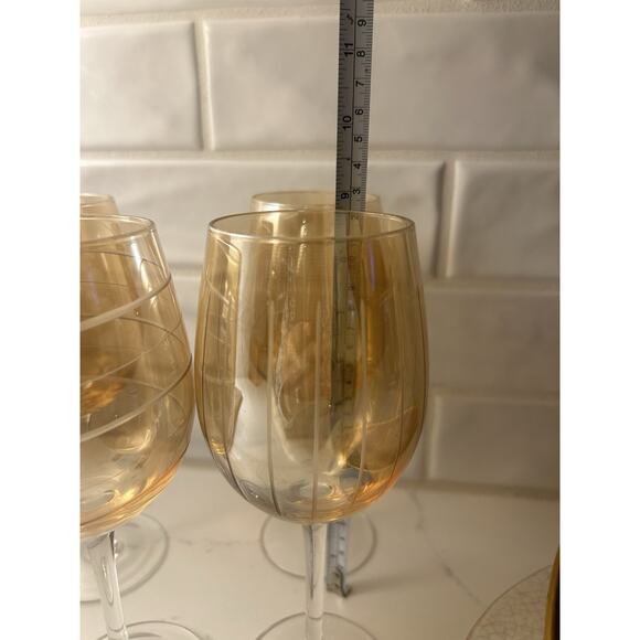 Mikasa Set Of 4 Cheers Orange Stemmed Crystal Wine Glasses Etched Patterns - Picture 13 of 15